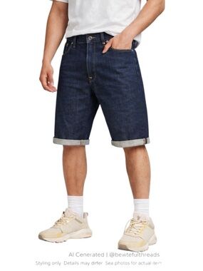 G-Star A-Crotch Denim Shorts Rolled Hem Streetwear Blue W31